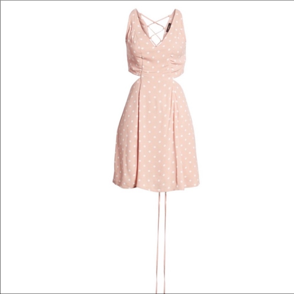 afrm pink polka dot dress AFRM - Thelma Dress In Birch Dot, Pink/brown